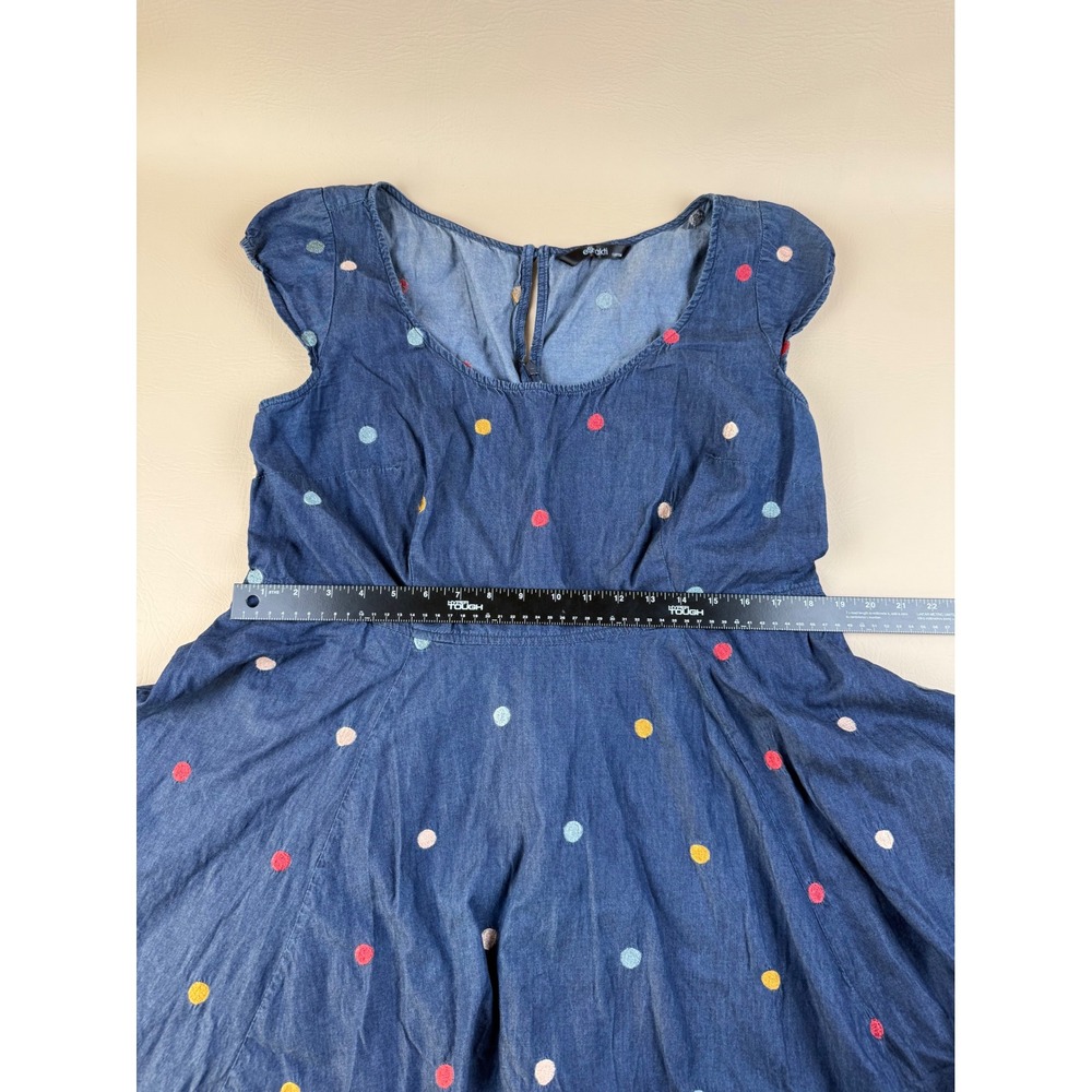 Retro Polka Dot Denim Fit Flare Dress Homecoming Pockets Custom eShakti - Picture 9 of 11